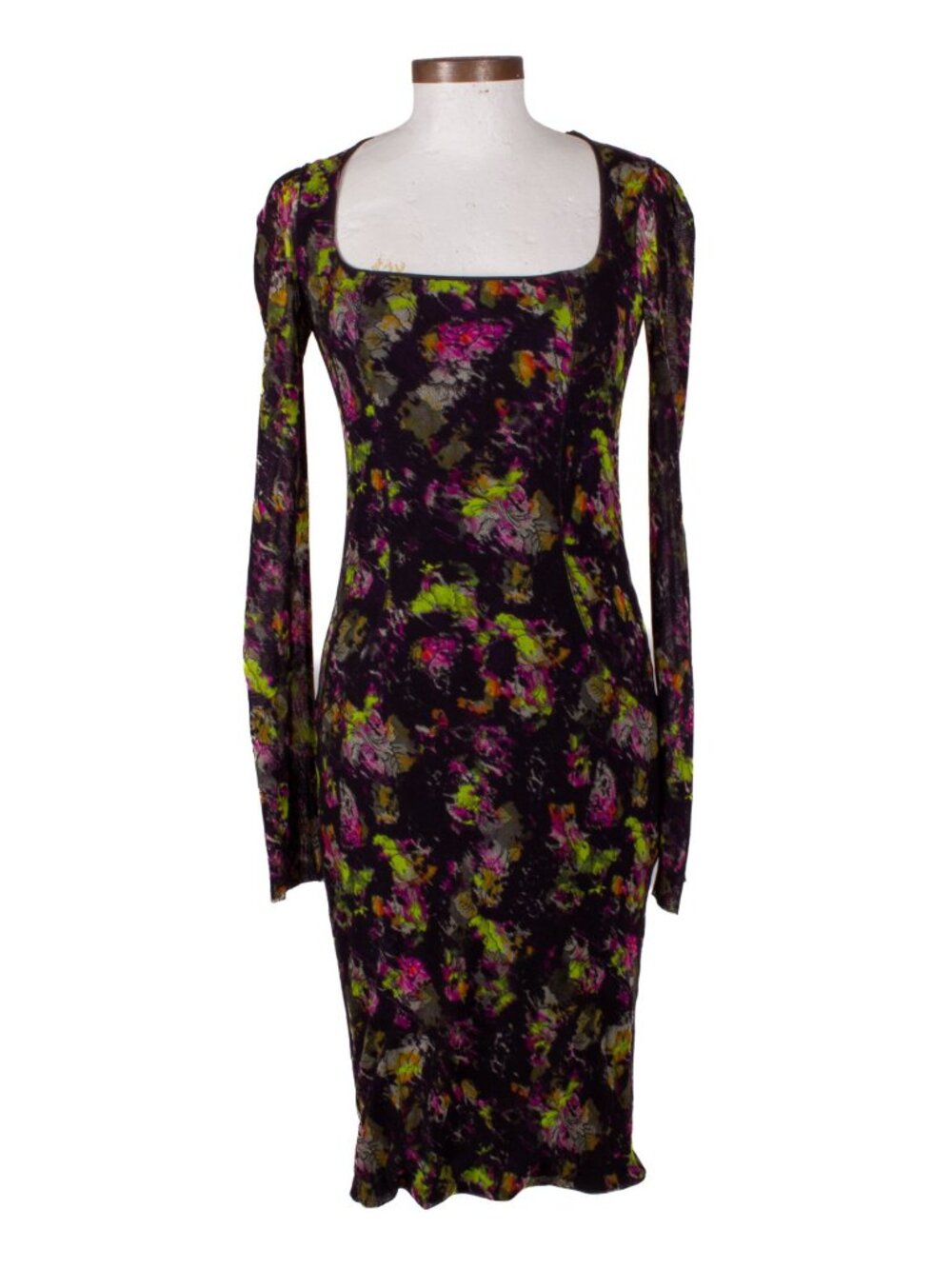 JEAN PAUL GAULTIER MULTICOLOR LONG SHEER SLEEVE BODYCON DRESS